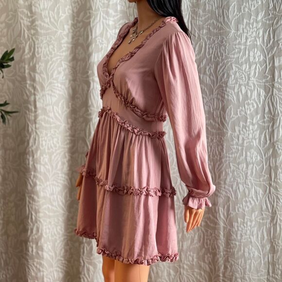 Francesca's Trixxi Pink Ruffle Milkmaid Bodice Mini Dress Cottage Lolita Size S - Picture 7 of 8
